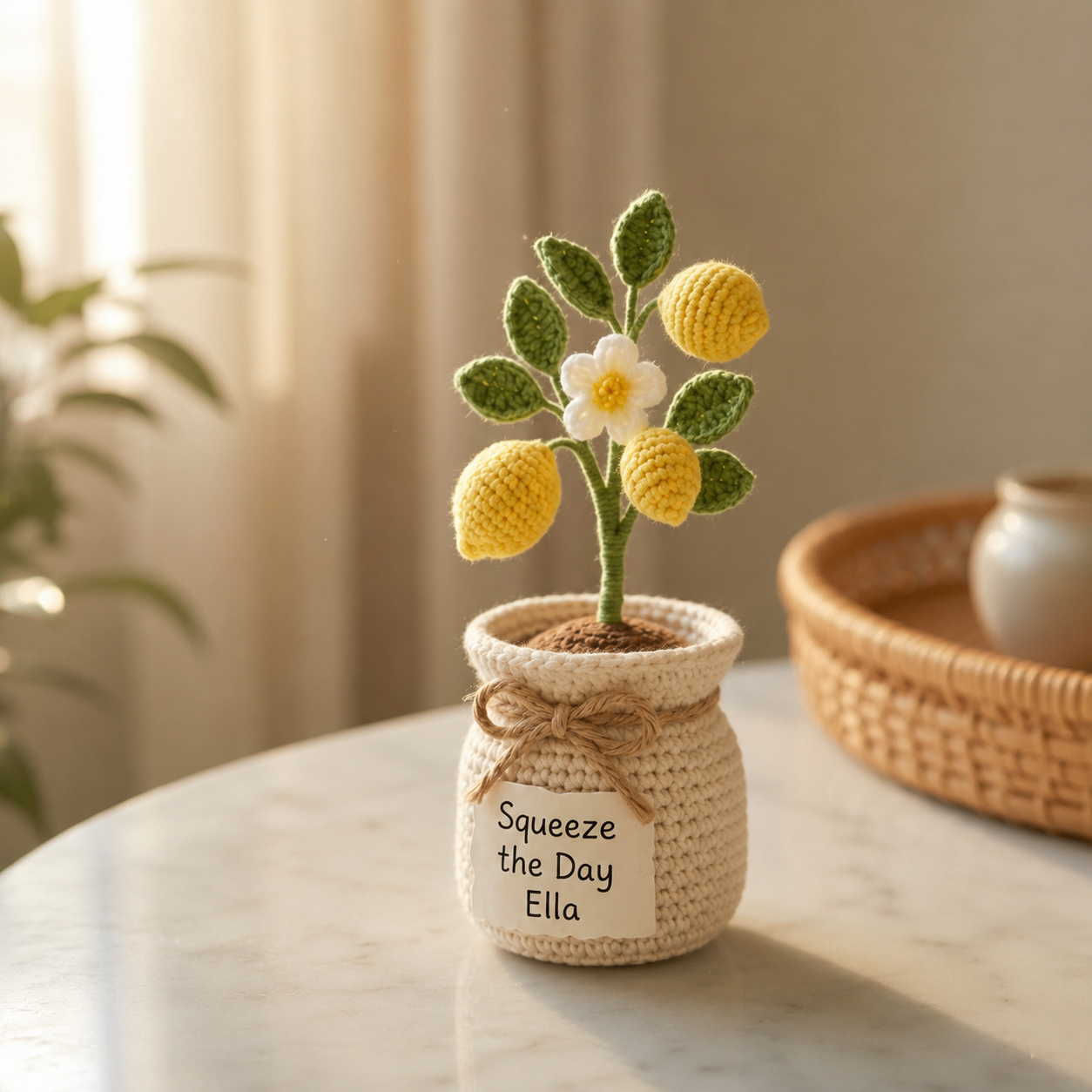 Crochet Lemon Pot – Handmade Personalized Fruit Plant Gift for Mom