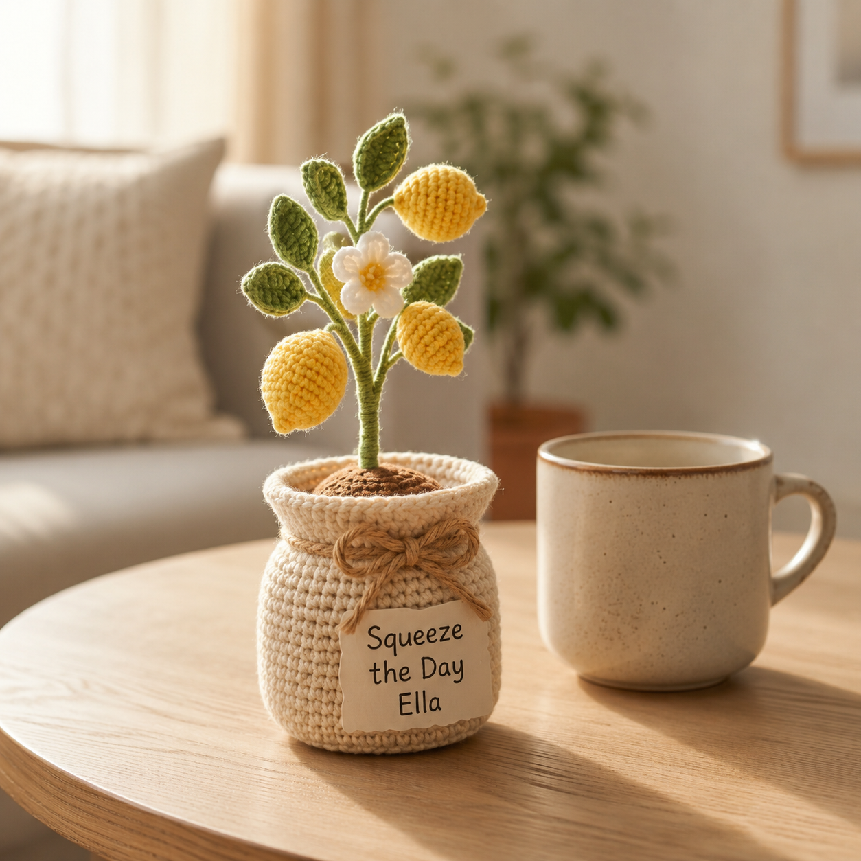 Crochet Lemon Pot – Handmade Personalized Fruit Plant Gift for Mom
