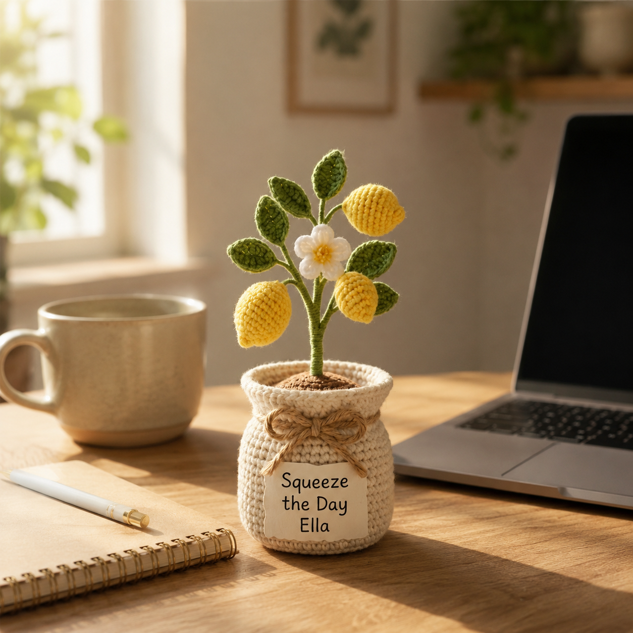 Crochet Lemon Pot – Handmade Personalized Fruit Plant Gift for Mom