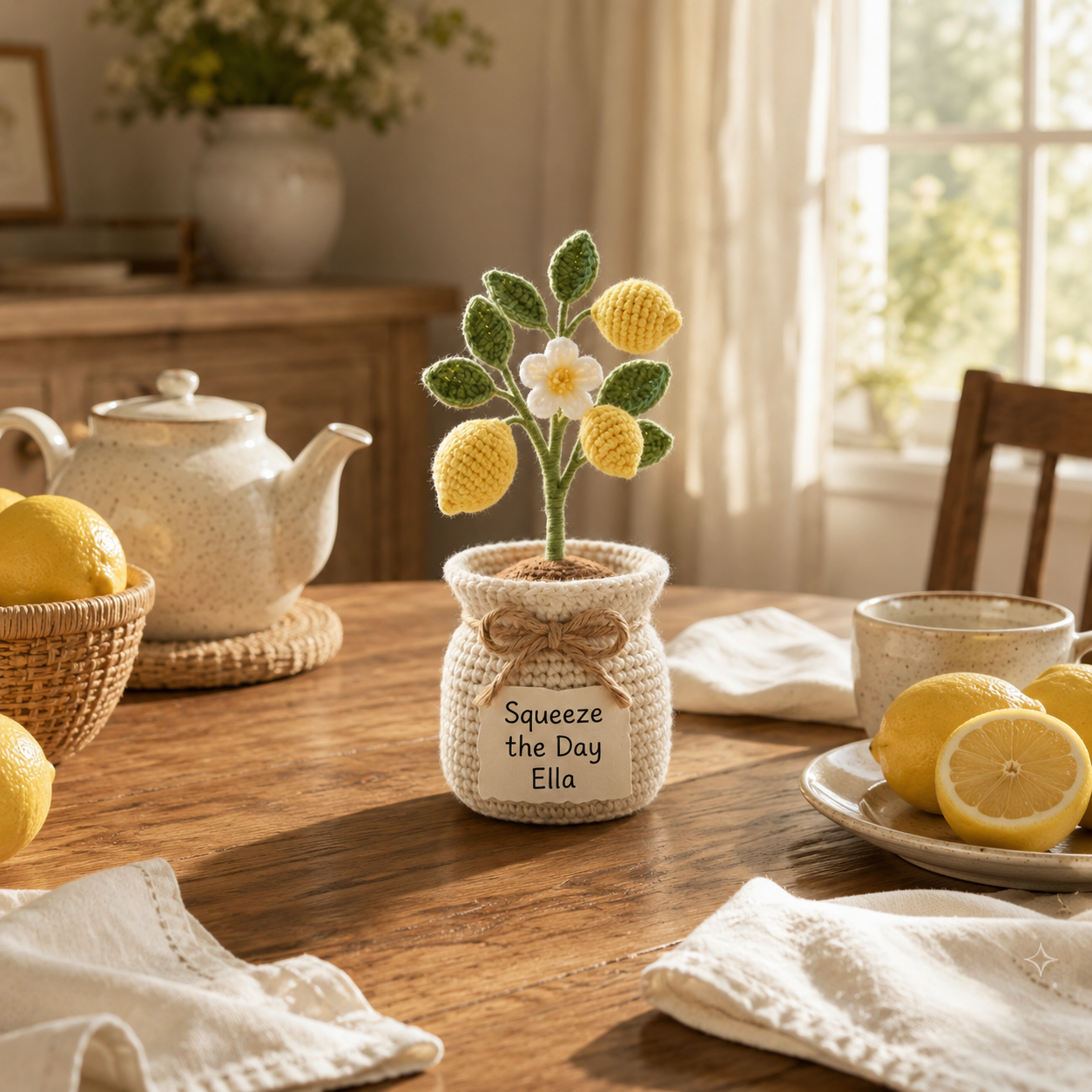 Crochet Lemon Pot – Handmade Personalized Fruit Plant Gift for Mom