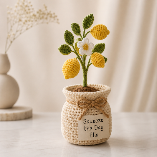 Crochet Lemon Pot – Handmade Personalized Fruit Plant Gift for Mom