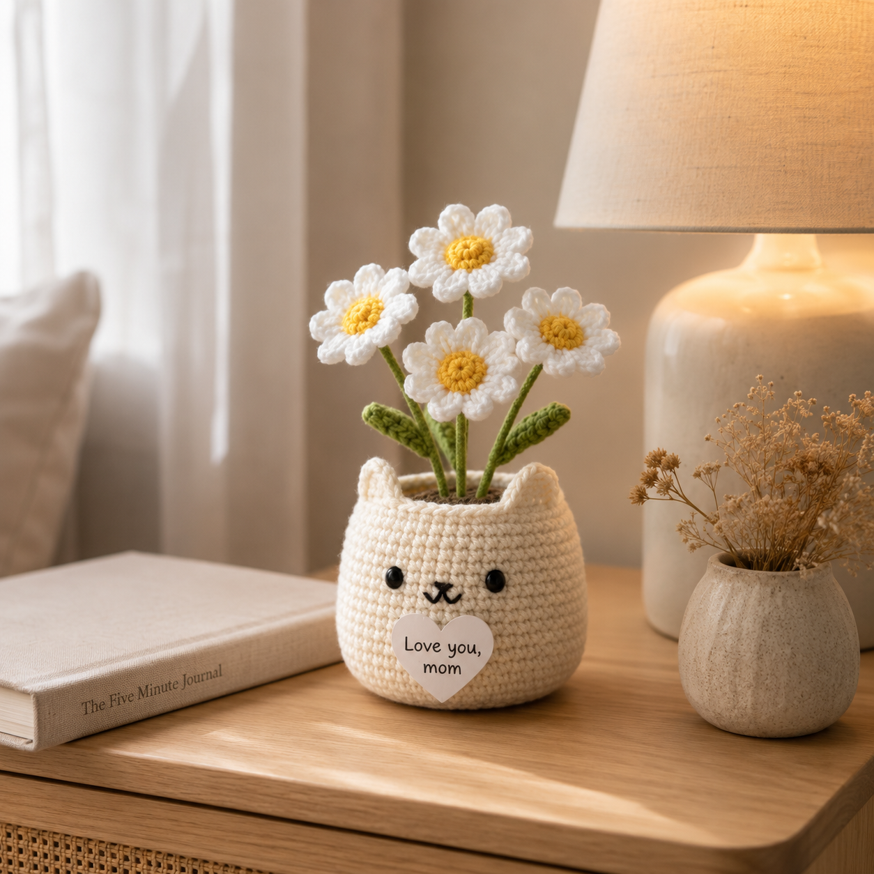 Crochet Cat Flower Pot – Handmade Gift for Mom & Desk Decor