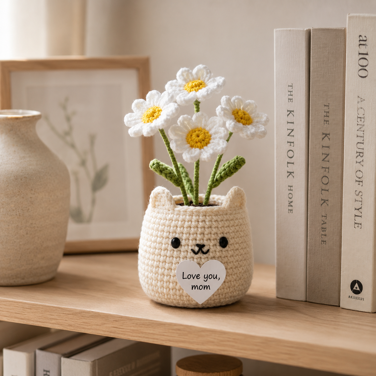 Crochet Cat Flower Pot – Handmade Gift for Mom & Desk Decor
