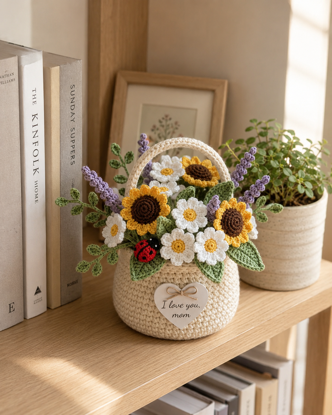 Crochet Sunflower & Lavender Basket – Handmade House Decor Gift