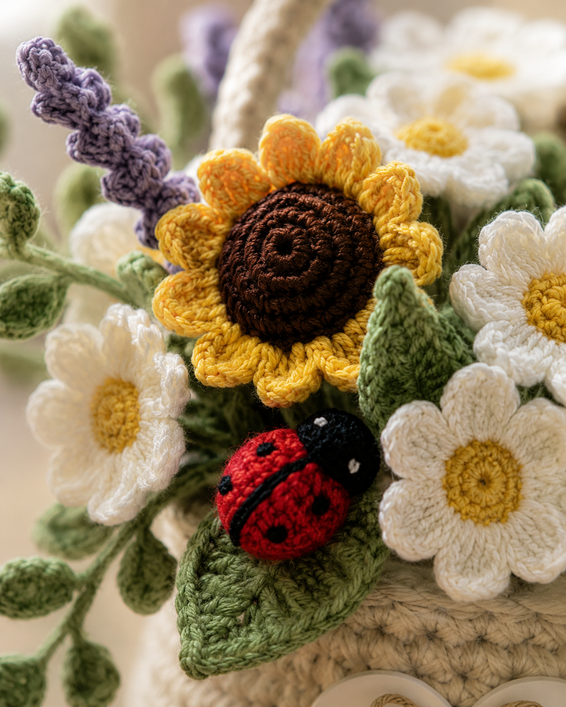 Crochet Sunflower & Lavender Basket – Handmade House Decor Gift