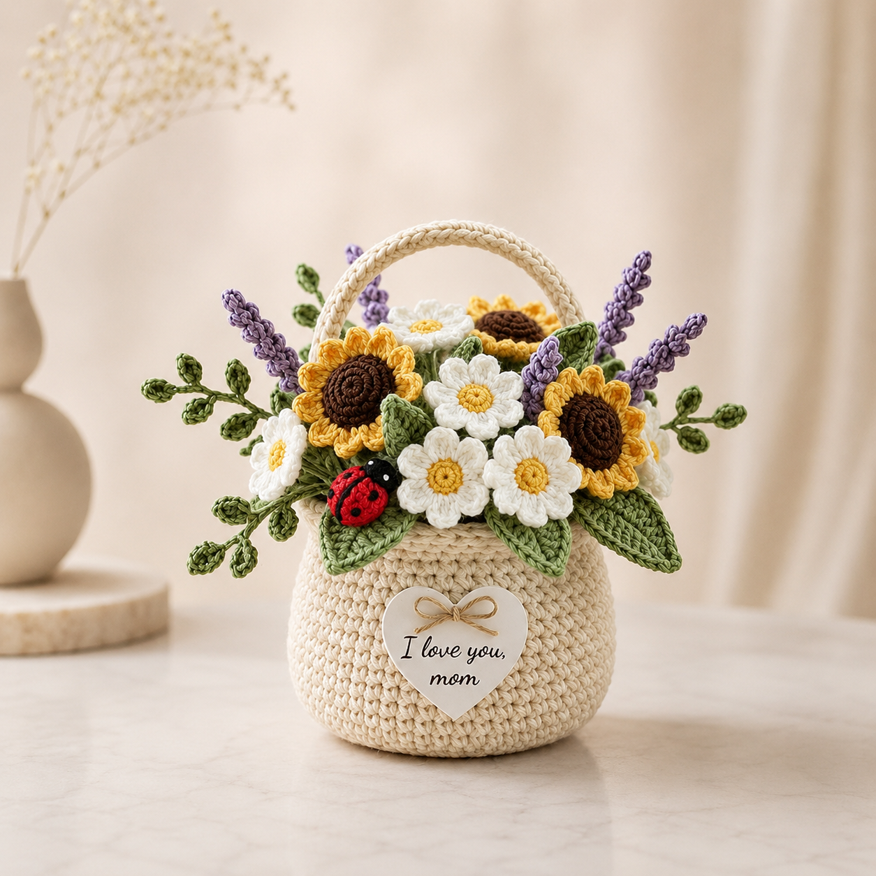Crochet Sunflower & Lavender Basket – Handmade House Decor Gift