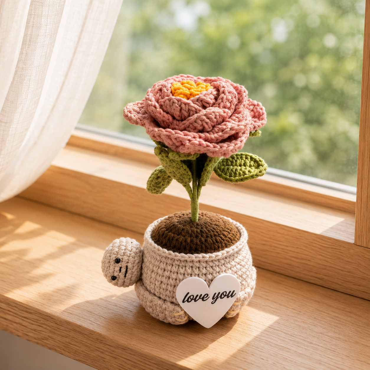Crochet Peony Flower Pot – Handmade Gift for Mom & Desk Decor