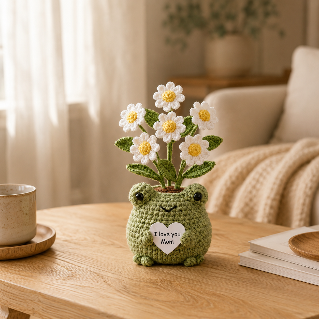 Crochet Frog Daisy Flower Pot – Handmade Amigurumi Desk Decor