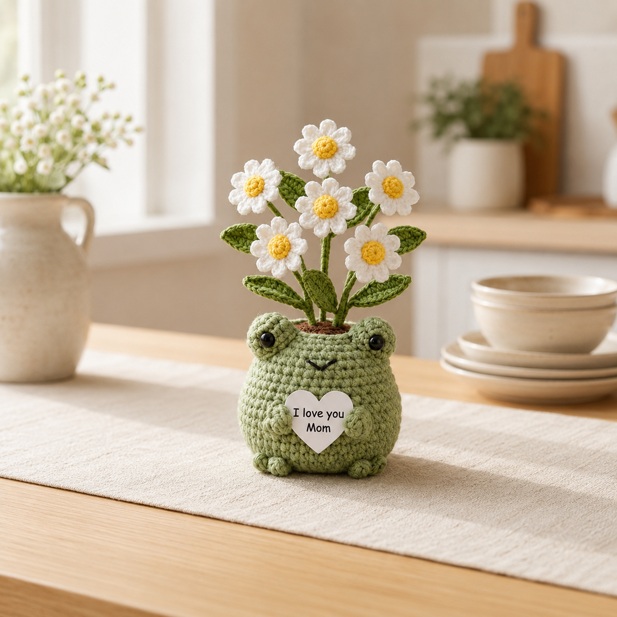 Crochet Frog Daisy Flower Pot – Handmade Amigurumi Desk Decor