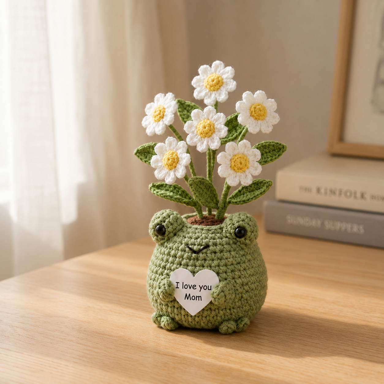 Crochet Frog Daisy Flower Pot – Handmade Amigurumi Desk Decor