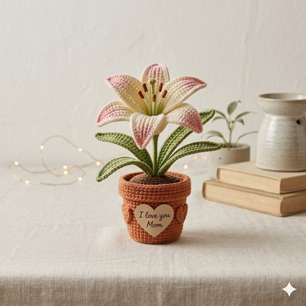 Crochet Lily Flower Pot – Handmade Personalized Gift for Mom