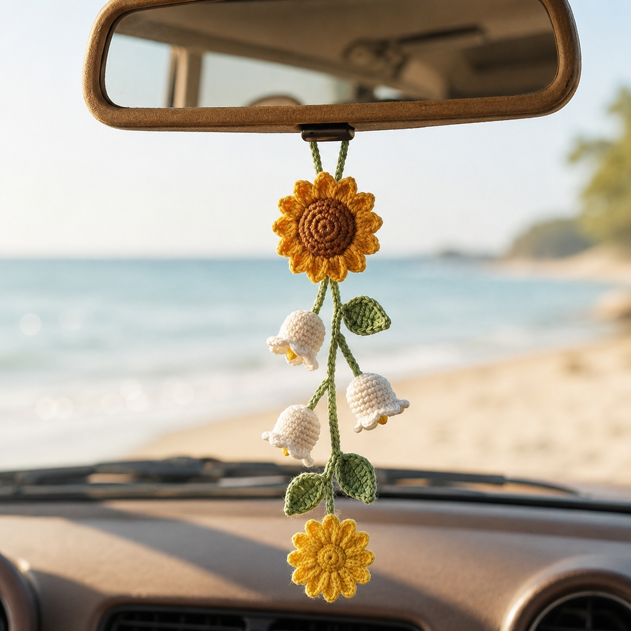 Crochet Birth Flower Car Hanging –  Car Mirror Charm
