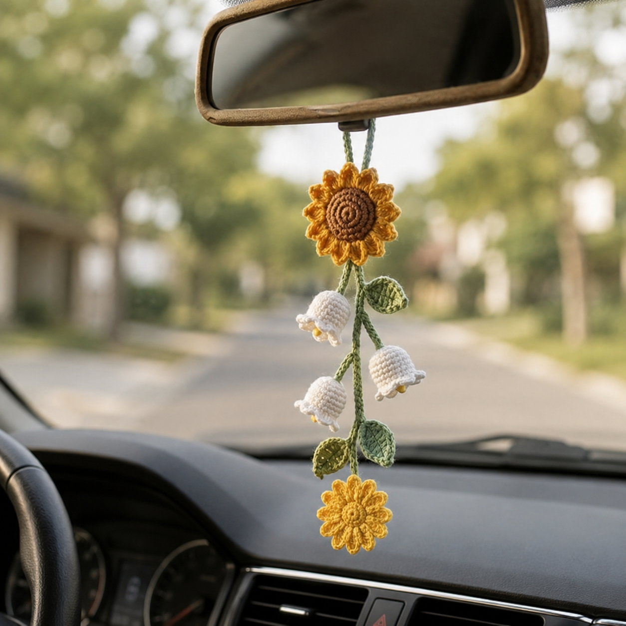 Crochet Birth Flower Car Hanging –  Car Mirror Charm