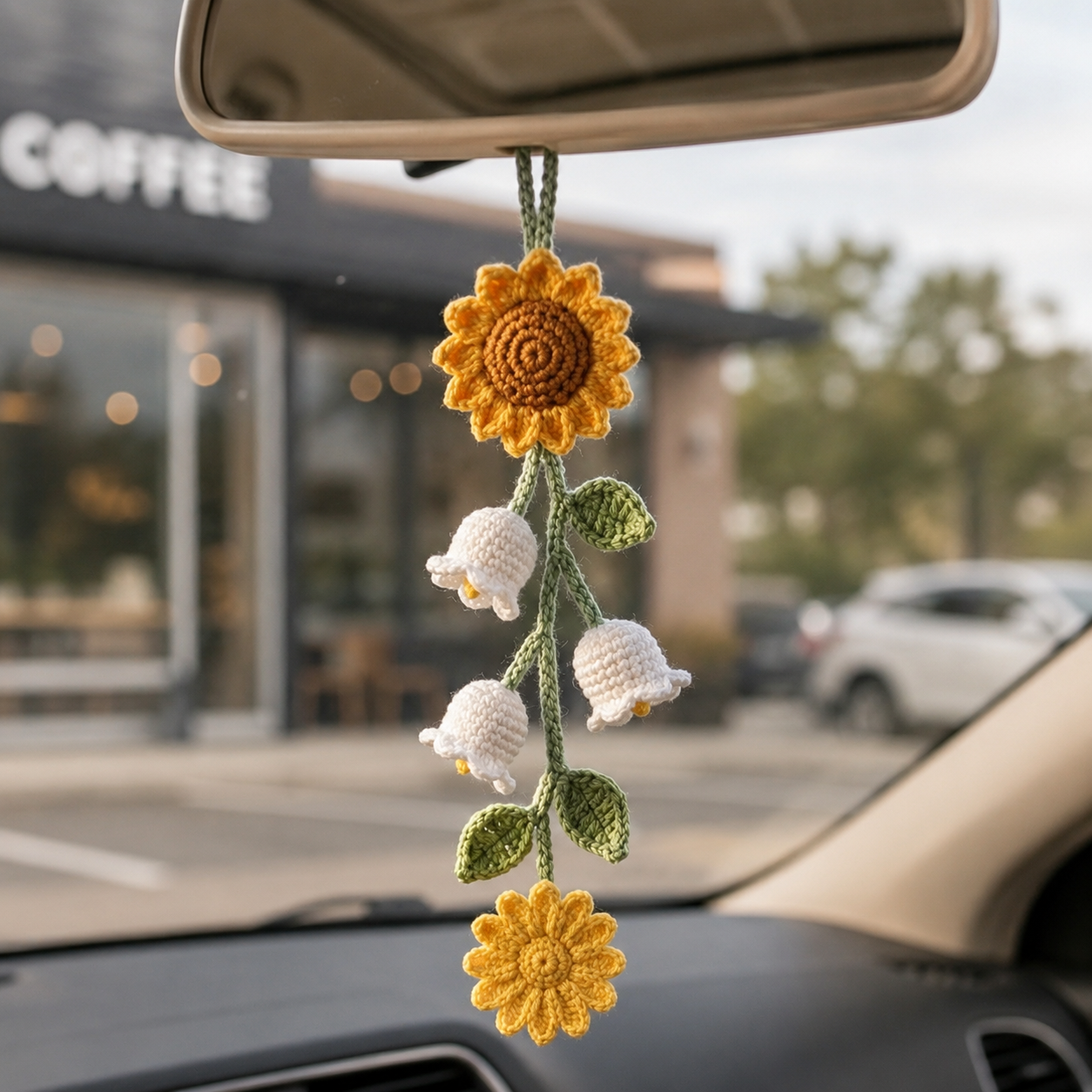 Crochet Birth Flower Car Hanging –  Car Mirror Charm