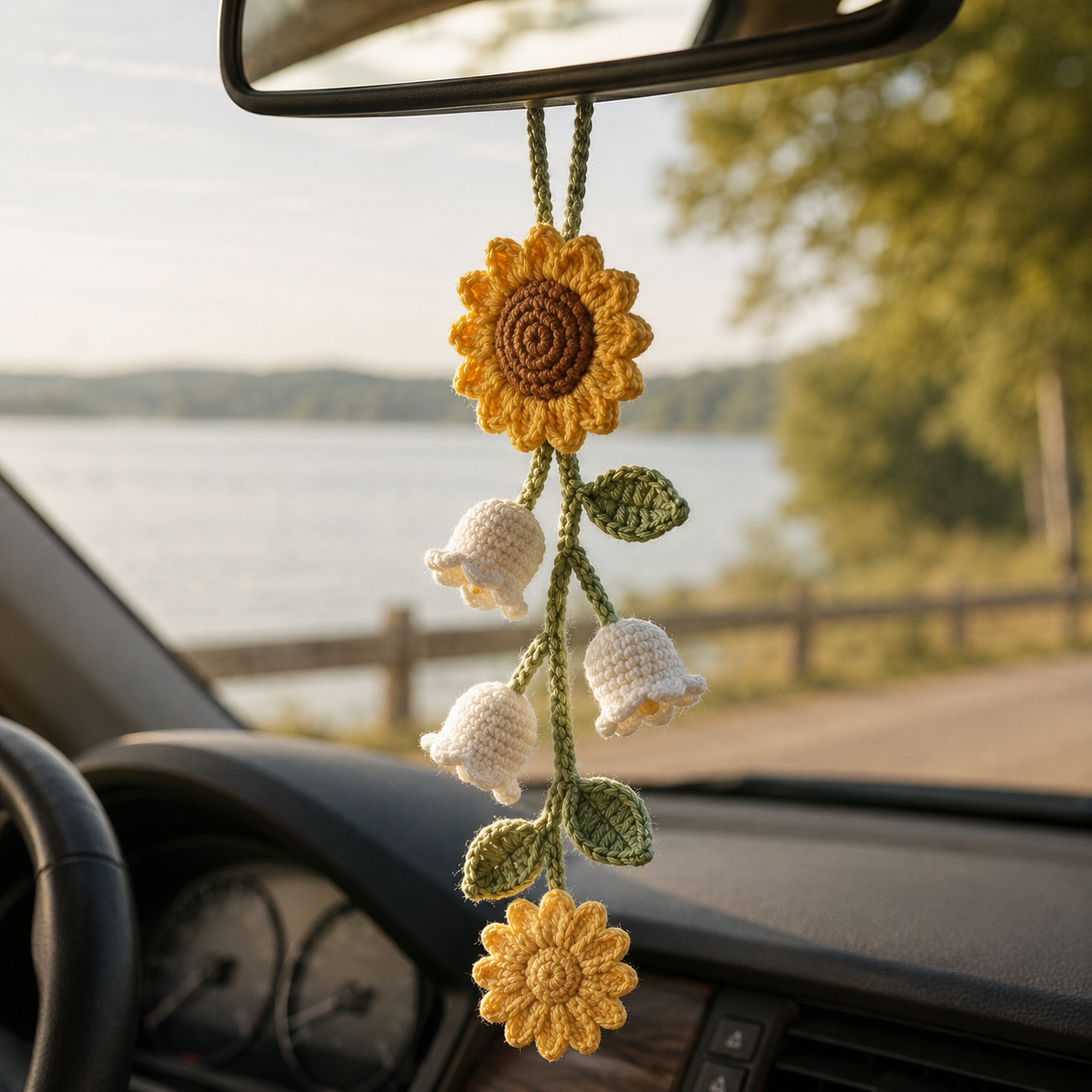 Crochet Flower Car Hanging – Car Mirror Charm