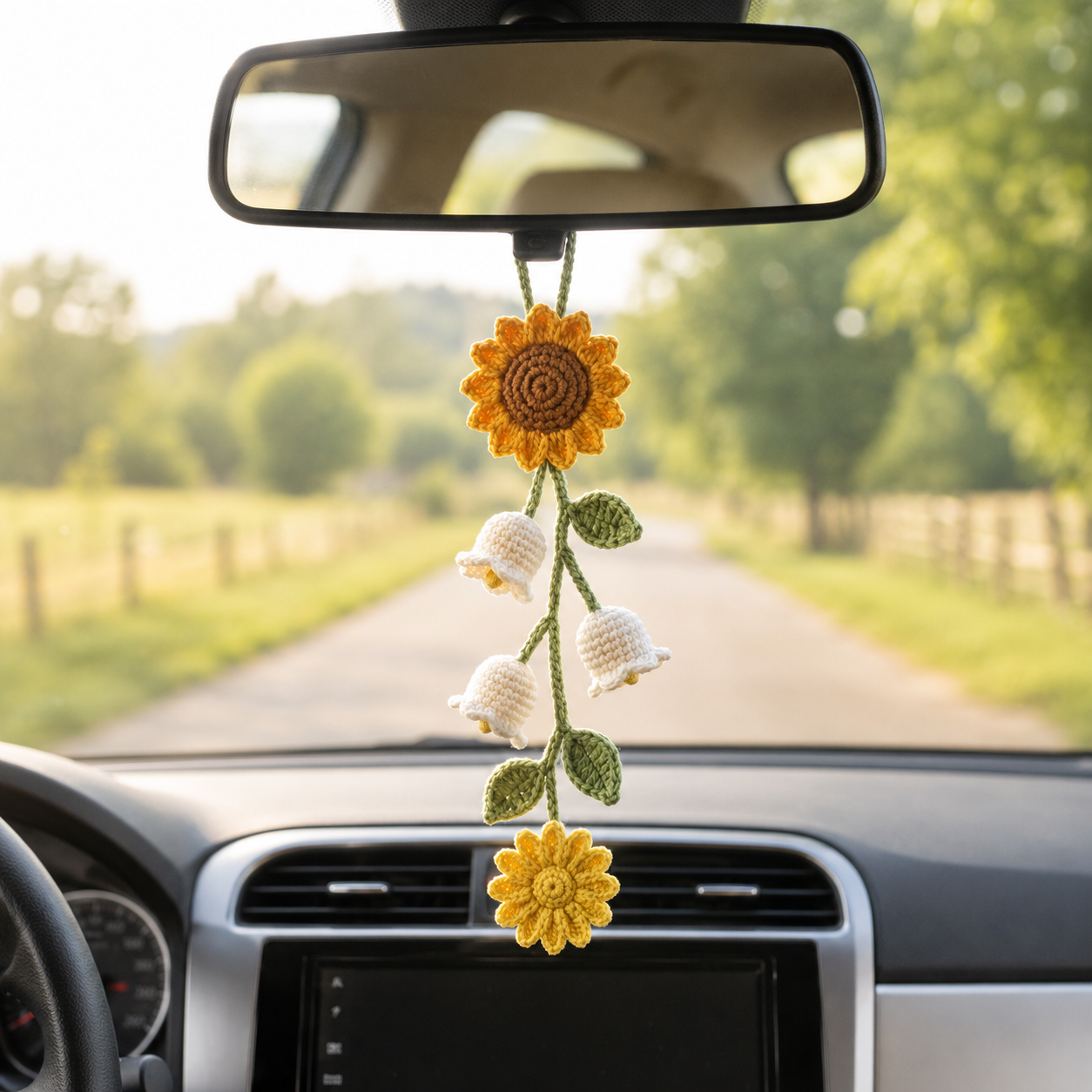 Crochet Flower Car Hanging – Car Mirror Charm