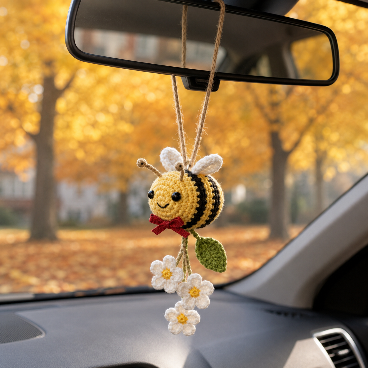 Crochet Bumble Bee Car Hanging – Handmade Bee Car Mirror Charm