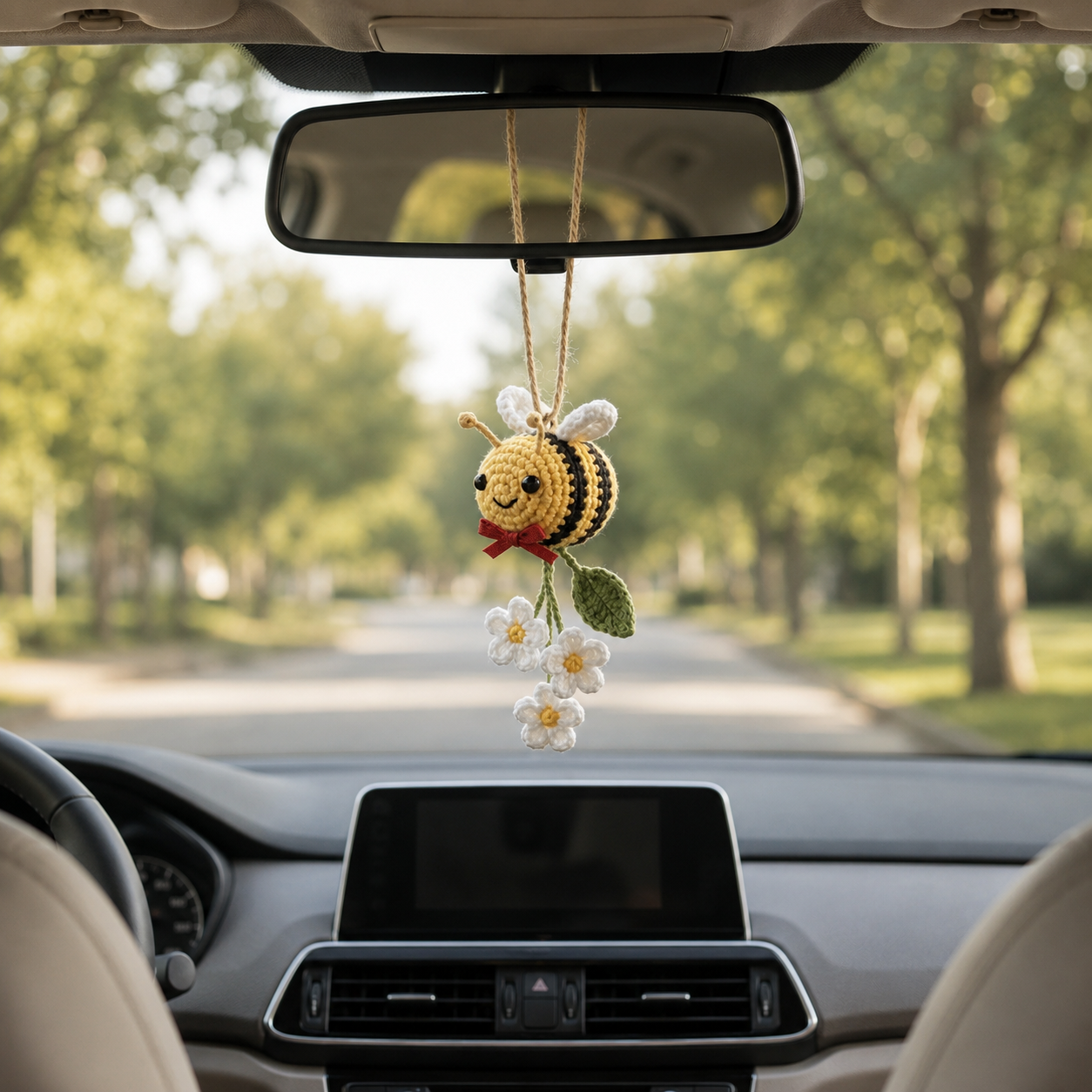 Crochet Bumble Bee Car Hanging – Handmade Bee Car Mirror Charm