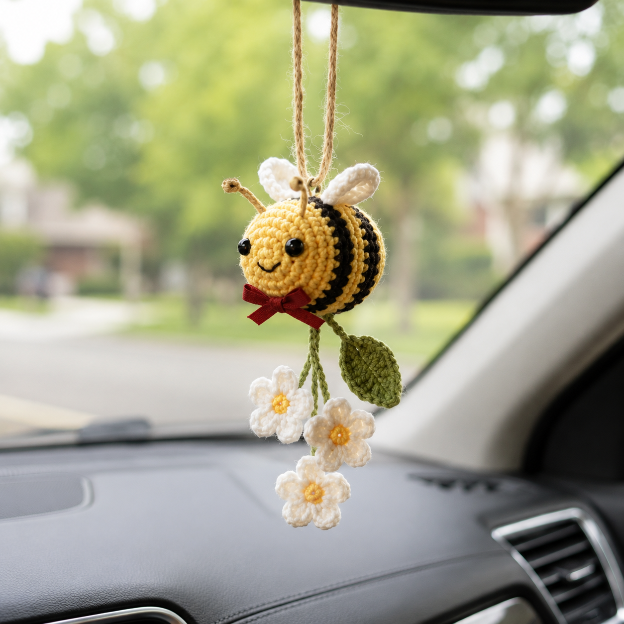 Crochet Bumble Bee Car Hanging – Handmade Bee Car Mirror Charm