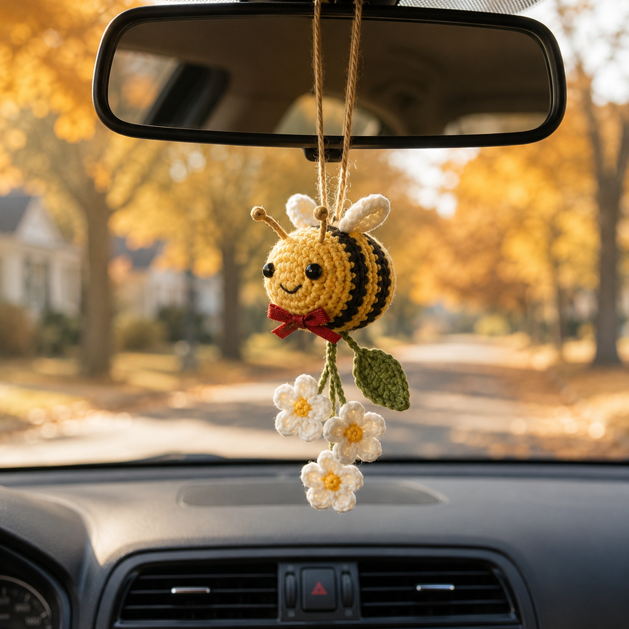 Crochet Bumble Bee Car Hanging – Handmade Bee Car Mirror Charm