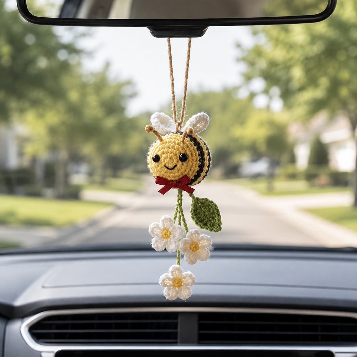 Crochet Bumble Bee Car Hanging – Handmade Bee Car Mirror Charm