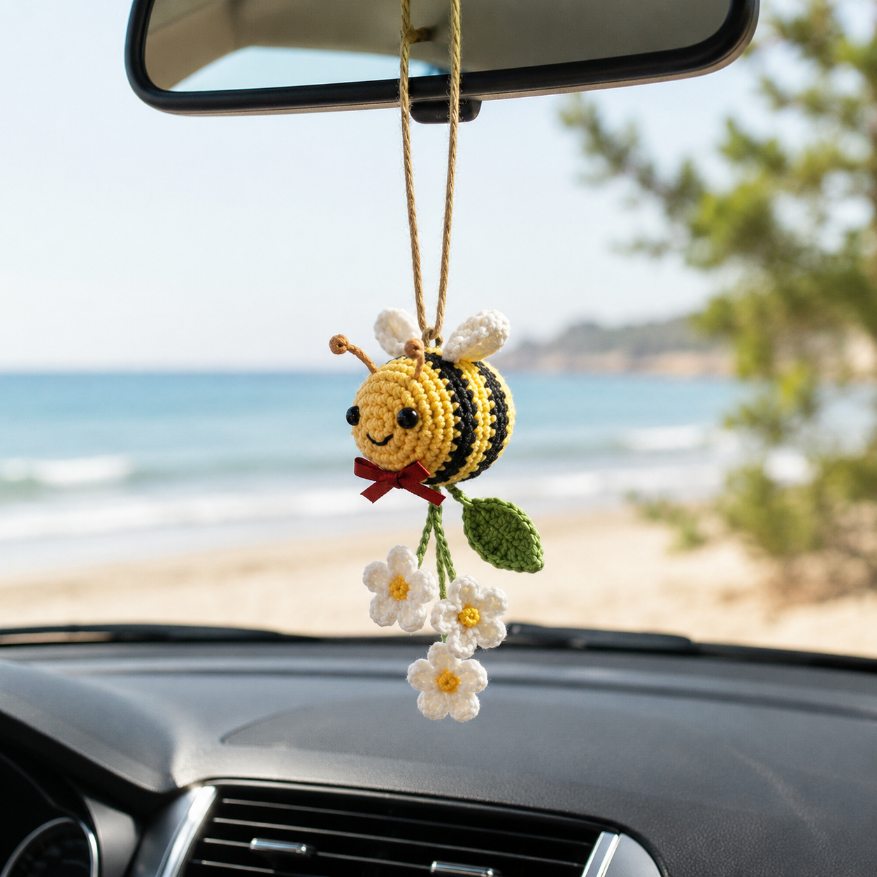 Crochet Bumble Bee Car Hanging – Handmade Bee Car Mirror Charm