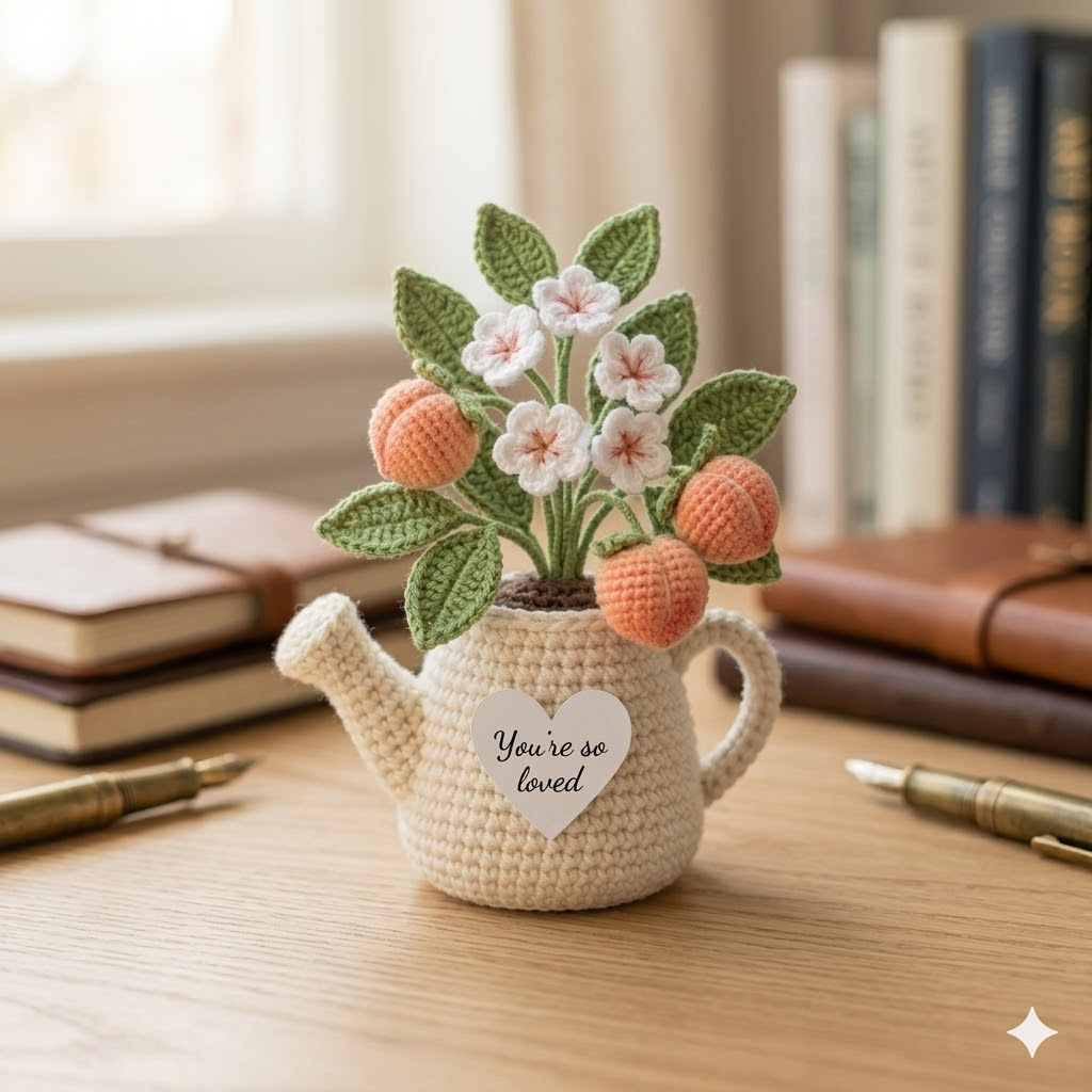 Crochet Summer Fruit Watering Can – Handmade Fruit Plant Decor
