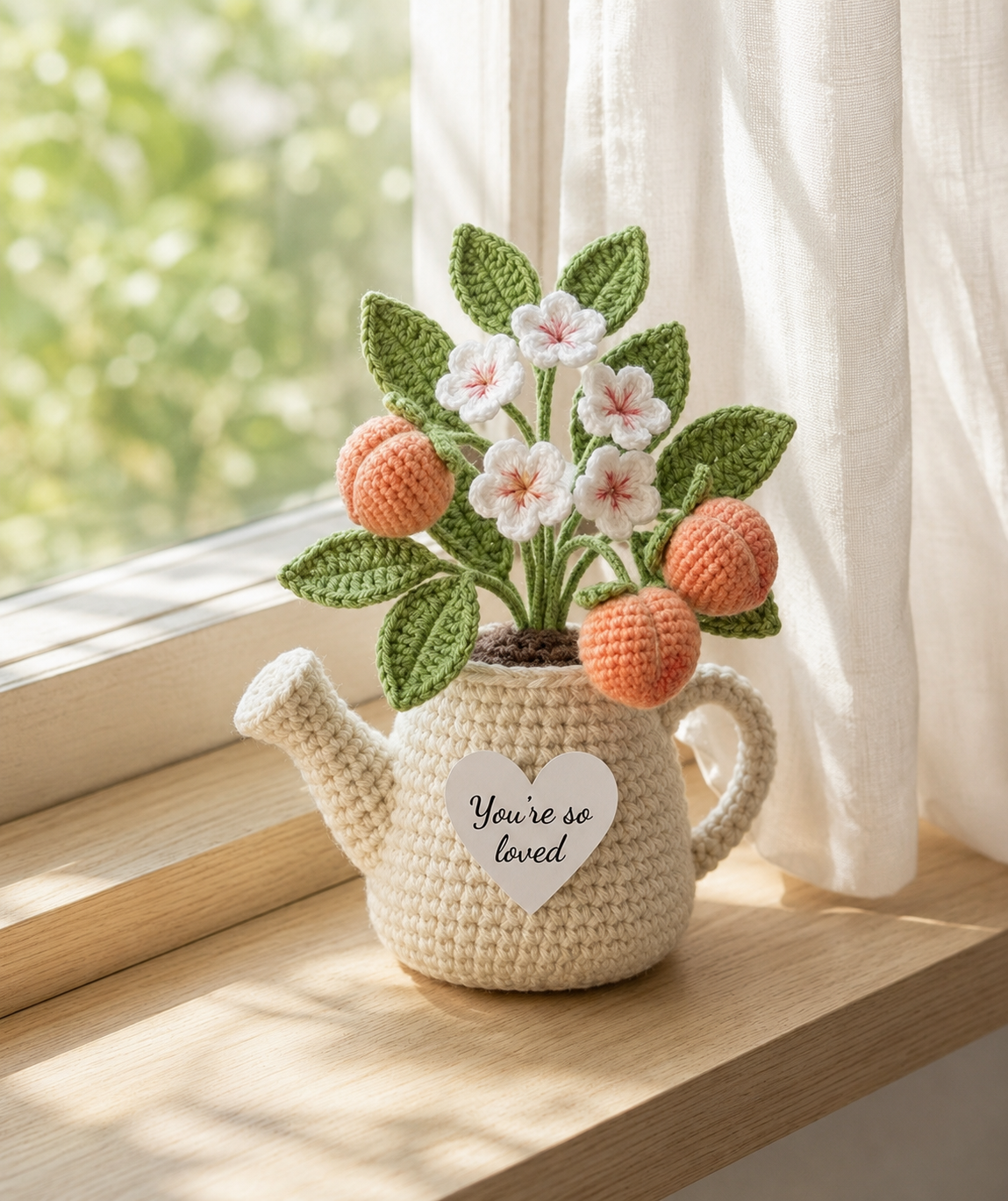 Crochet Summer Fruit Watering Can – Handmade Fruit Plant Decor