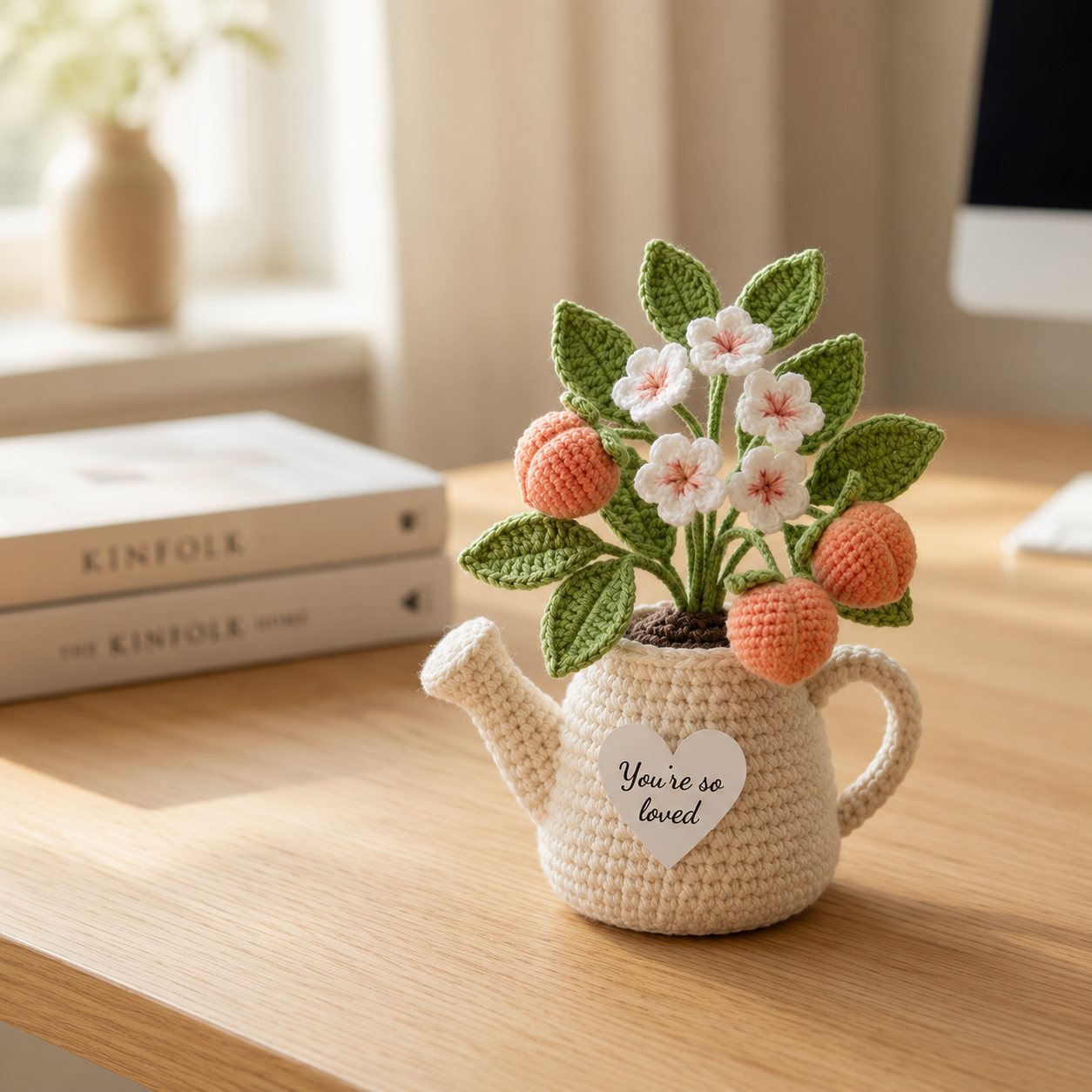 Crochet Summer Fruit Watering Can – Handmade Fruit Plant Decor