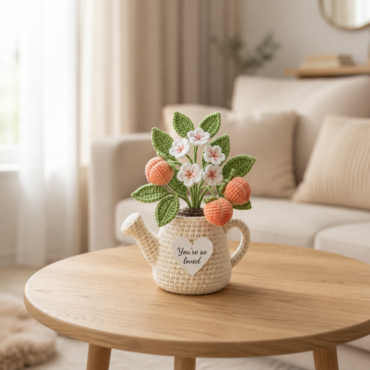 Crochet Summer Fruit Watering Can – Handmade Fruit Plant Decor