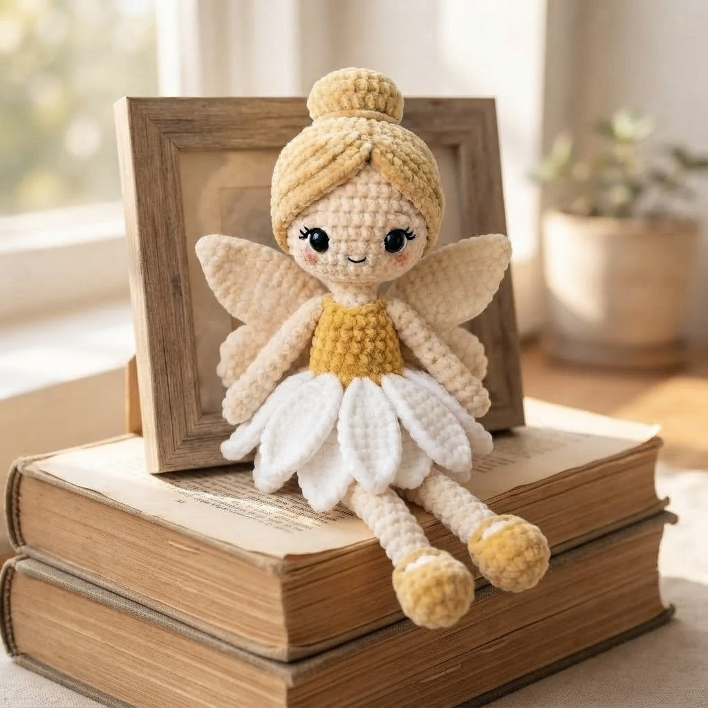 Handmade Crochet Daisy Fairy Doll – Amigurumi Angel Plush, Soft Nursery Decor