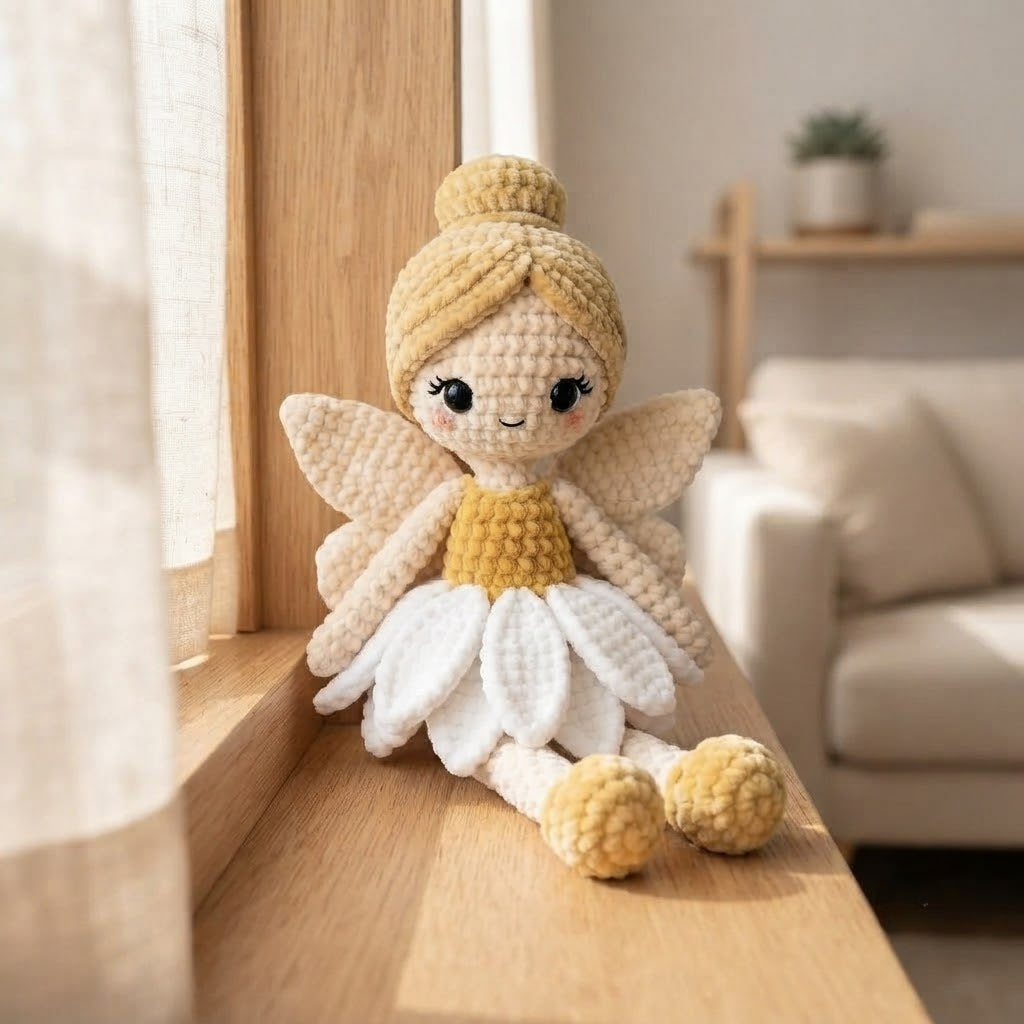 Handmade Crochet Daisy Fairy Doll – Amigurumi Angel Plush, Soft Nursery Decor