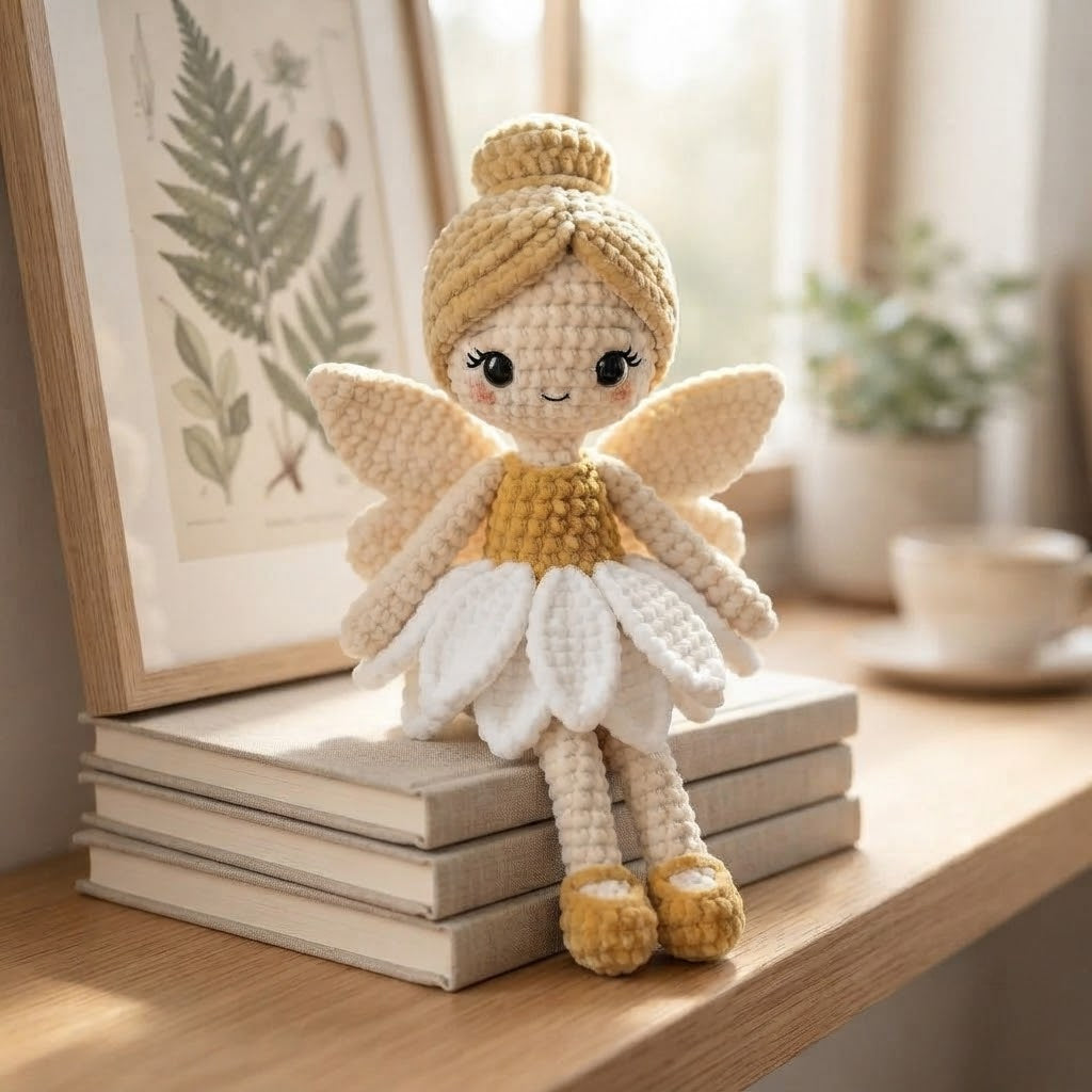 Handmade Crochet Daisy Fairy Doll – Amigurumi Angel Plush, Soft Nursery Decor