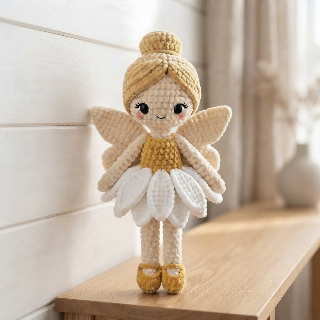 Handmade Crochet Daisy Fairy Doll – Amigurumi Angel Plush, Soft Nursery Decor
