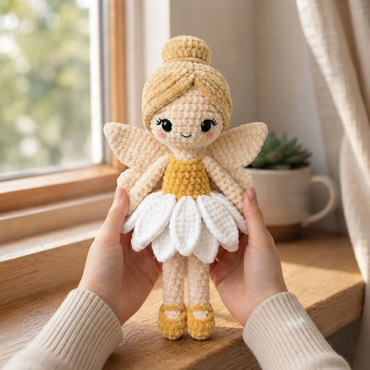 Handmade Crochet Daisy Fairy Doll – Amigurumi Angel Plush, Soft Nursery Decor