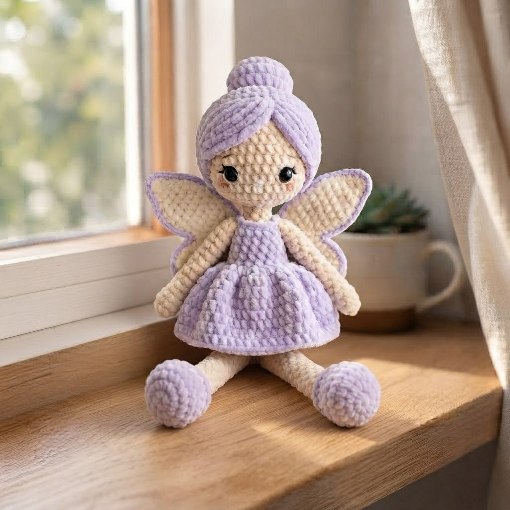Handmade Lavender Crochet Fairy Doll – Amigurumi Fairy Plush with Wings, Nursery Decor