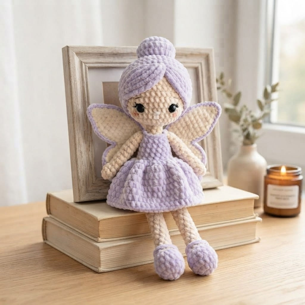 Handmade Lavender Crochet Fairy Doll – Amigurumi Fairy Plush with Wings, Nursery Decor