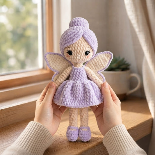 Handmade Lavender Crochet Fairy Doll – Amigurumi Fairy Plush with Wings, Nursery Decor