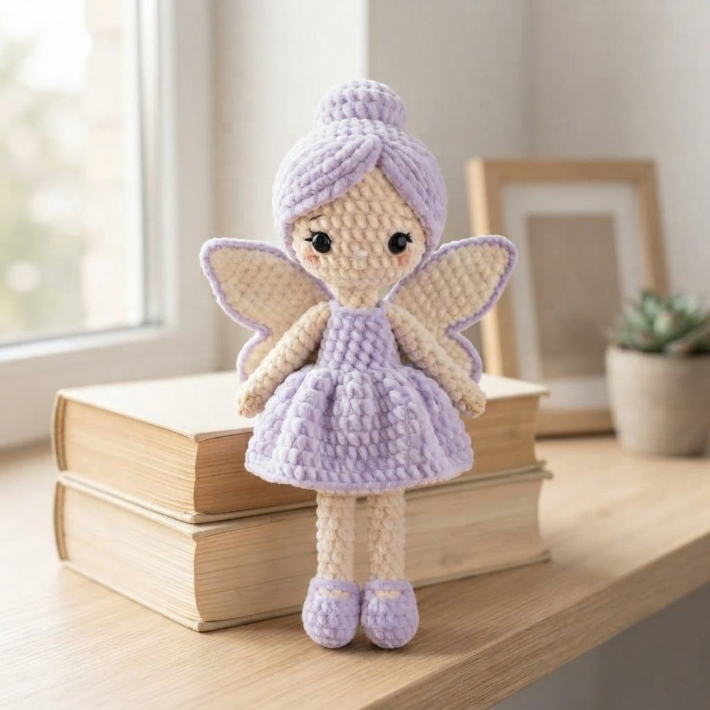 Handmade Lavender Crochet Fairy Doll – Amigurumi Fairy Plush with Wings, Nursery Decor