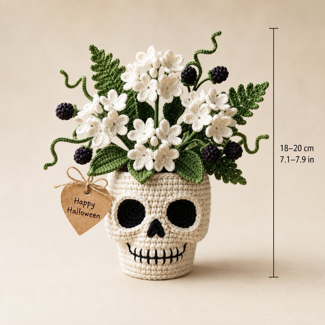 Handmade Crochet Skull Flower Pot – Halloween Crochet Decor