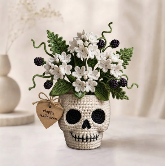 Handmade Crochet Skull Flower Pot – Halloween Crochet Decor