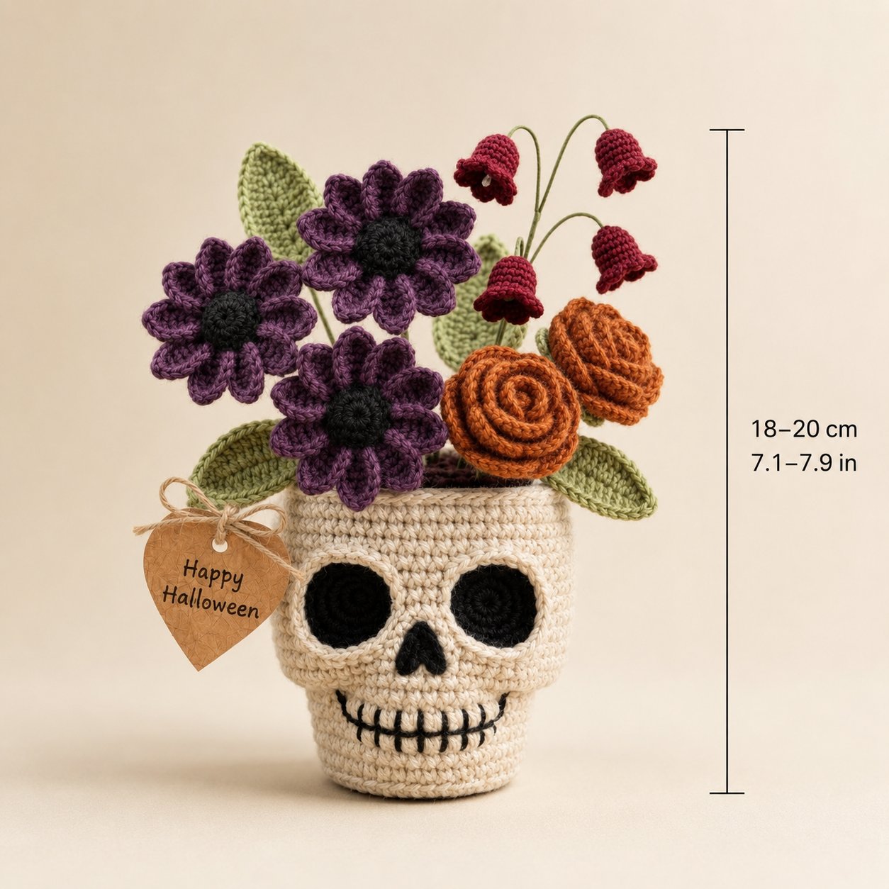 Handmade Crochet Skull Flower Pot – Gothic Halloween Floral Decor & Gift