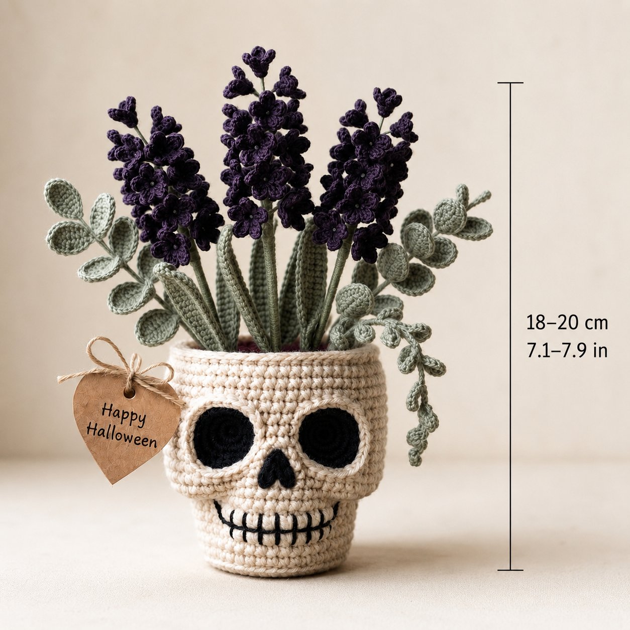 Handmade Crochet Skull Lavender Pot – Gothic Halloween Floral Decor & Gift