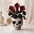 Handmade Crochet Skull Calla Lily Flower Pot – Gothic Halloween Decor & Gift