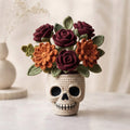 Handmade Crochet Skull Rose Flower Pot – Gothic Halloween Floral Decor & Gift