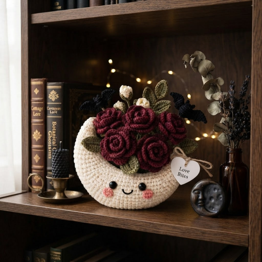 Handmade Crochet Moon Rose Bouquet – Gothic Halloween Decor & Gift