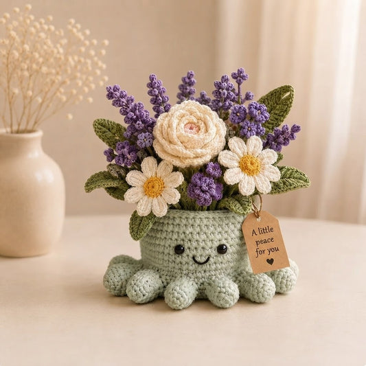 Handmade Crochet Lavender Octopus Pot | Cute Amigurumi Floral Plant & Gift
