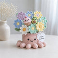 Handmade Crochet Daisy & Treat Octopus Pot | Cute Amigurumi Birthday Gift