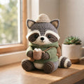 Handmade Crochet Cozy Raccoon Stuffed Animal – Sitting Winter Raccoon Plush Decor