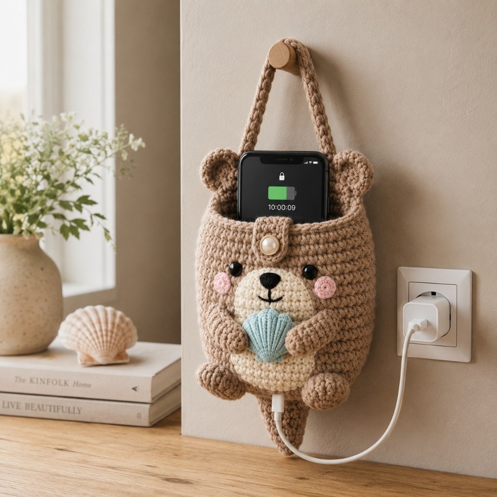 Handmade Crochet Otter Hanging Phone Holder